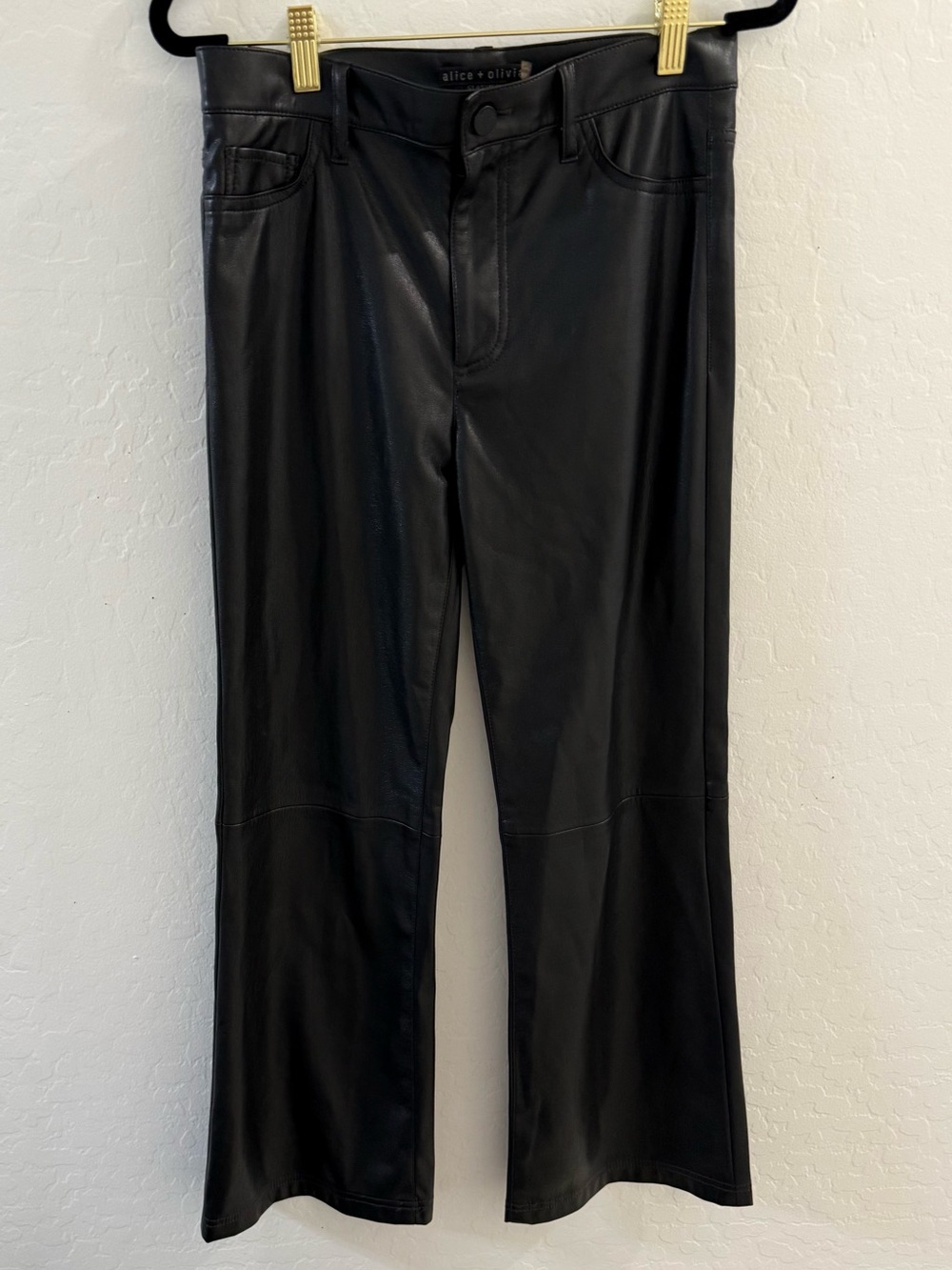 Alice + Olivia Wide Leg Flared Vegan Leather High Waist Pants